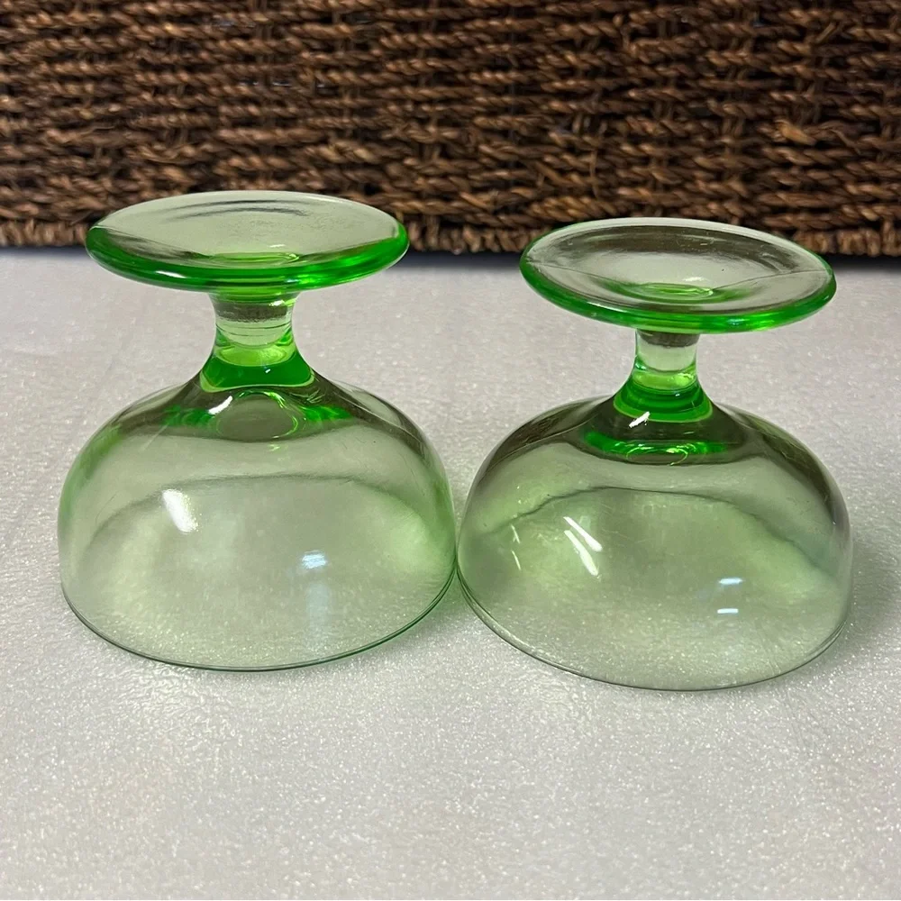 Uranium / Vaseline Glass Vintage Sherbet Ice Cream Pedestal Serving Dishes - 2